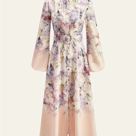 Commense Belted Balloon Sleeve Floral Dress - Picture 1 of 7